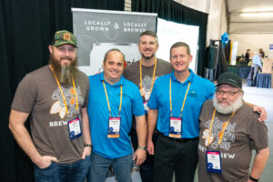 Pictured left to right: Justin Hill, Temblor Brewing Company; Dominque Camou, Famoso Nut Company; Don Bynum, Temblor Brewing Company; Lucas Schmidt, Grow West; Mike Lahti, Temblor Brewing Company. Photo courtesy of the Almond Board of California.
