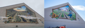2023 “Gazing Into Infinity” mural before and after Gnos’ repaint.