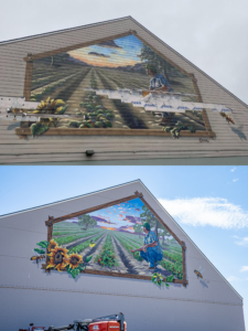 2023 “Gazing Into Infinity” mural before and after Gnos’ repaint.